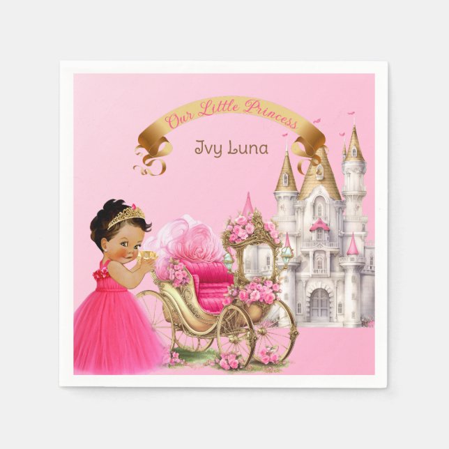 Royal Princess Castle Carriage Pink Gold Girl Napkin (Front)