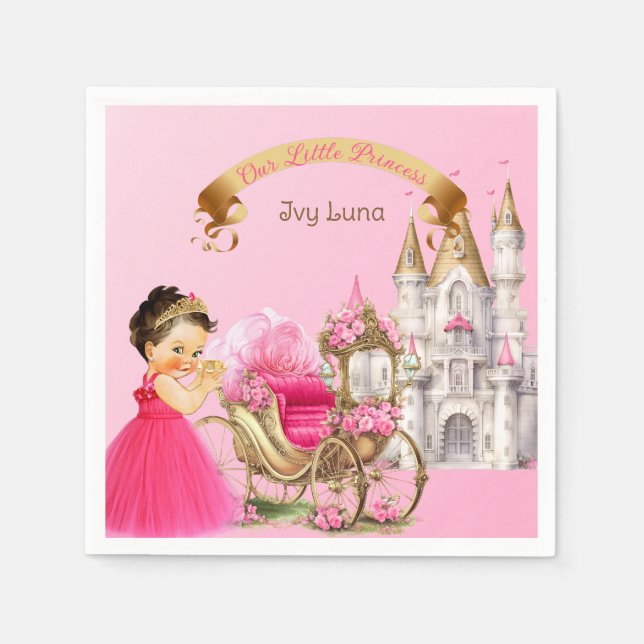 Royal Princess Castle Carriage Pink Gold Girl Napkin (Front)