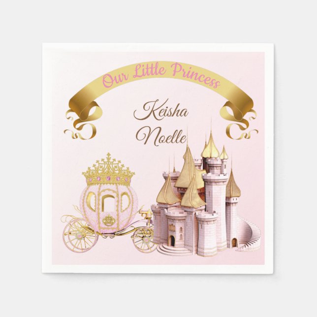 Royal Princess Castle Carriage Pink Gold Girl Pape Napkin (Front)