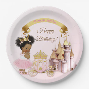 Royal Princess Castle Carriage Pink Gold Girl Paper Plate