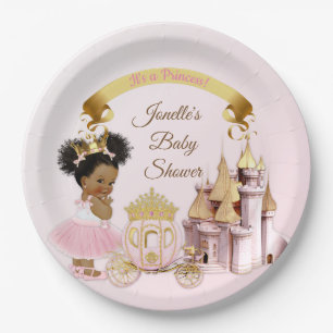 Royal Princess Castle Carriage Pink Gold Girl Paper Plate