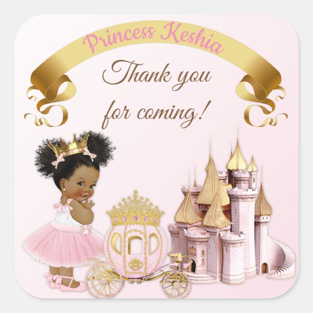 Royal Princess Castle Carriage Pink Gold Girl Square Sticker (Front)