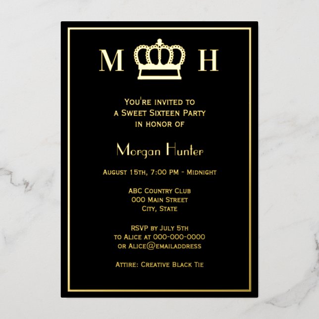 Royal Princess Crown #1 Sweet Sixteen Foil Holiday Card (Front)