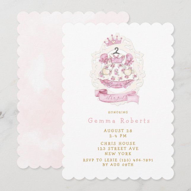 Royal Princess Crown Dress Baby Shower Invitation (Front/Back)