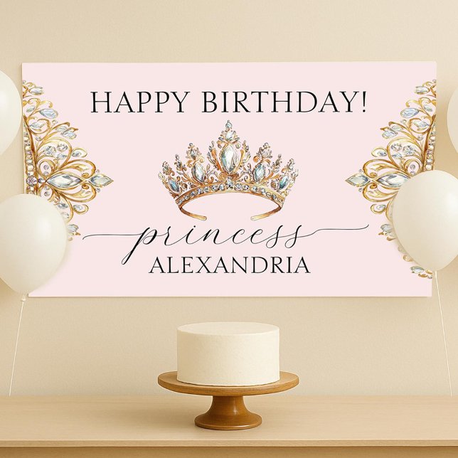 Royal Princess Crown Girl Birthday Party Banner (Creator Uploaded)