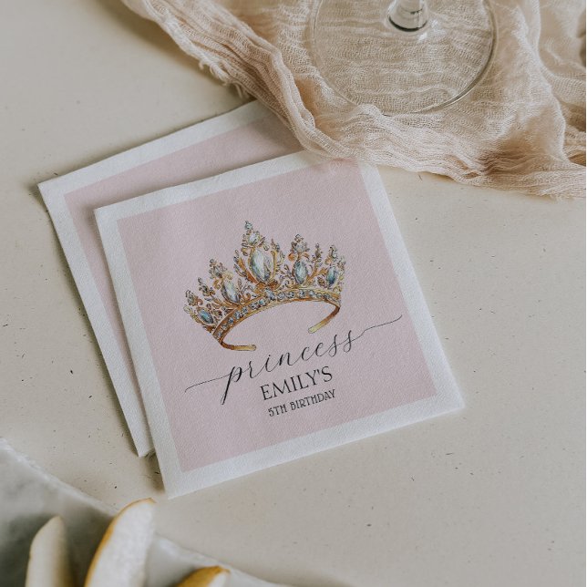 Royal Princess Crown Girl Birthday Party Napkin (Creator Uploaded)