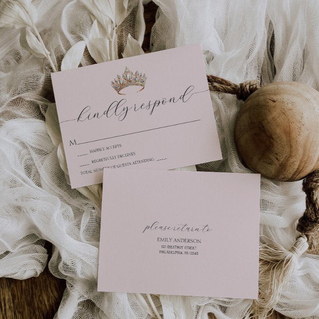 Royal Princess Crown Girl Birthday Party RSVP Card (Creator Uploaded)