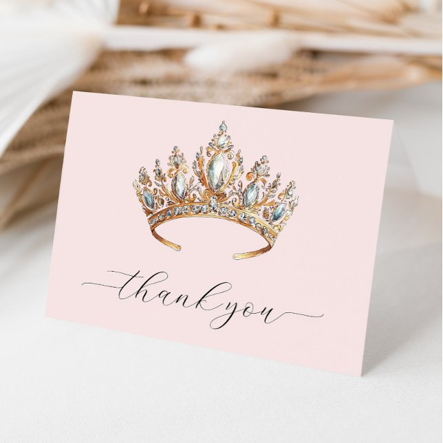 Royal Princess Crown Girl Birthday Party Thank You Card (Creator Uploaded)