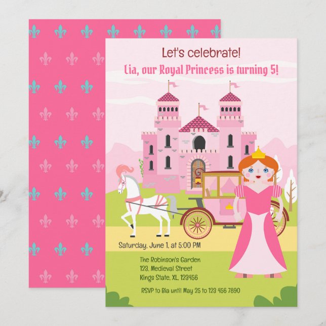 Royal Princess Girl Birthday Party Invitation (Front/Back)