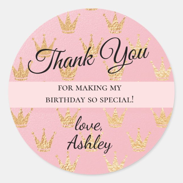 Royal Princess Gold Crowns Thank You Classic Round Sticker (Front)