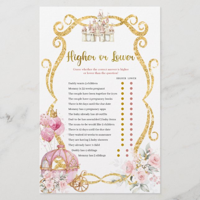 Royal Princess Higher or Lower Games Card (Front)