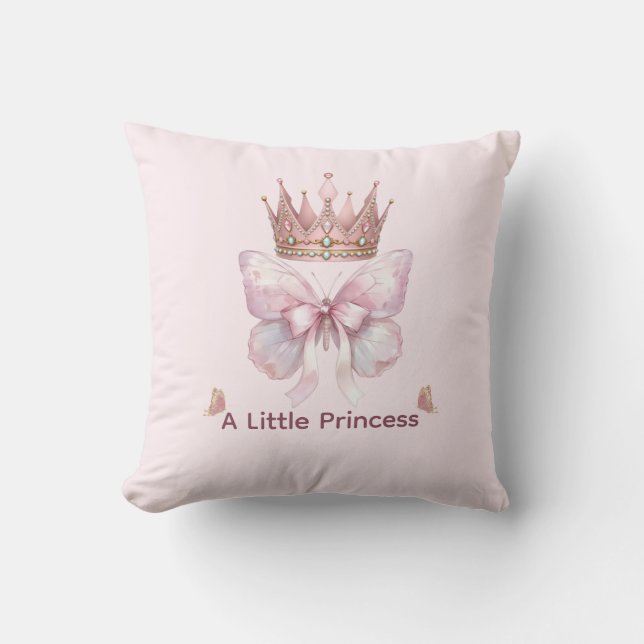Royal Princess Pink Butterfly Crown Throw Pillow (Front)