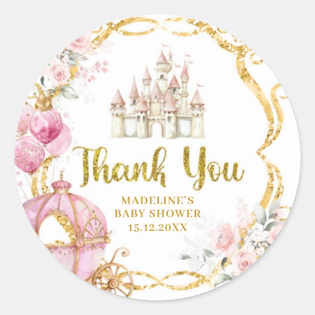 Royal Princess Pink Carriage Thank You Stickers (Front)