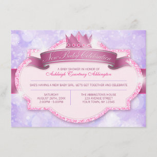 Royal Princess Pink Glitter and Purple Baby Shower Invitation
