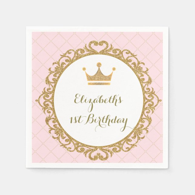 Royal Princess Pink Gold Birthday Paper Napkin (Front)