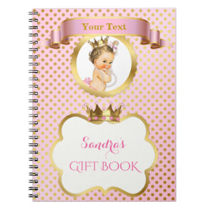Royal Princess Pink Gold Crown Gift Guest Notebook