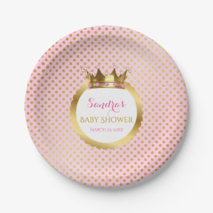 Royal Princess Pink Gold Jewelled Crown Paper Plate