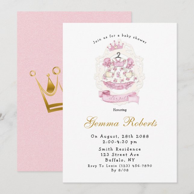 Royal Princess Pink It's a Girl Baby Shower Invitation (Front/Back)