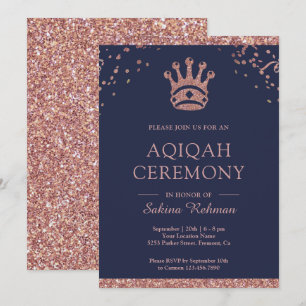Royal Princess Rose Gold Glitter Aqeeqah   Aqiqah Invitation