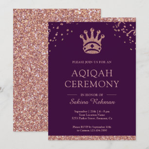 Royal Princess Rose Gold Glitter Aqeeqah   Aqiqah Invitation