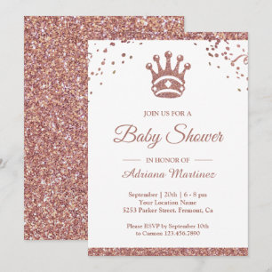 Royal Princess Rose Gold Glitter Baby Shower Invitation