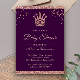 Royal Princess Rose Gold Glitter Baby Shower Invitation