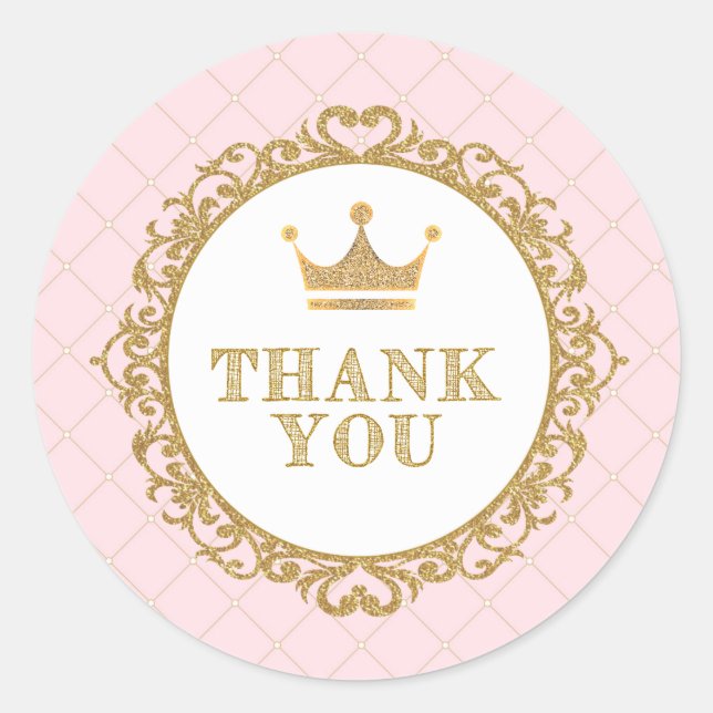 Royal Princess Thank You Sticker Birthday Favours (Front)