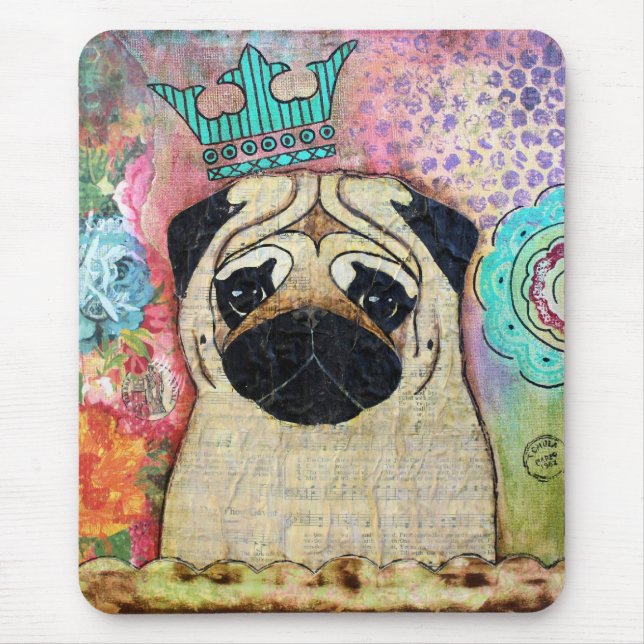 Royal Pug Mouse Pad Shabby Chic Cottage colours (Front)