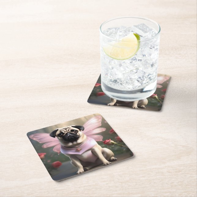 Royal Pug: The Princess Fairy of Enchanted Realms Square Paper Coaster (Insitu)