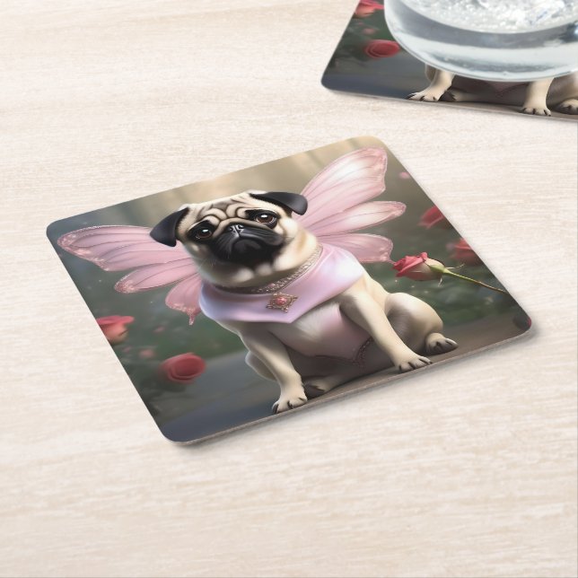 Royal Pug: The Princess Fairy of Enchanted Realms Square Paper Coaster (Angled)