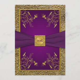 Royal Purple and Gold 90th Birthday Invitation