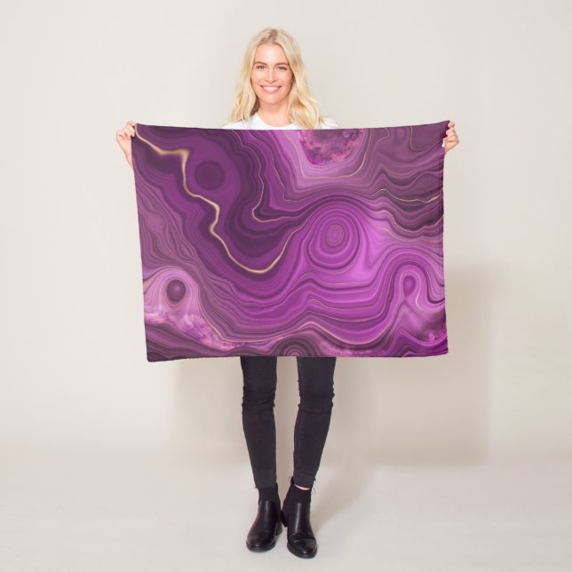 Royal Purple And Gold Agate Abstract Fleece Blanket (In Situ)