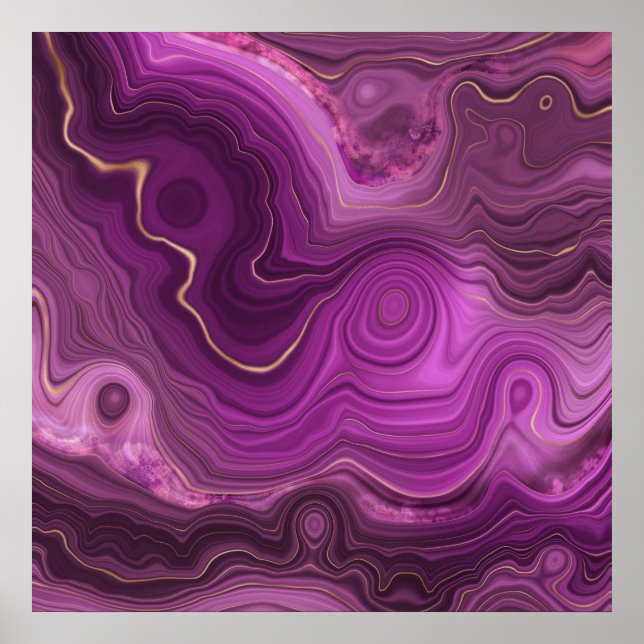 Royal Purple And Gold Agate Abstract Poster (Front)