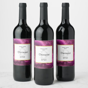 Royal Purple And Gold Agate Abstract Winery Wine Label