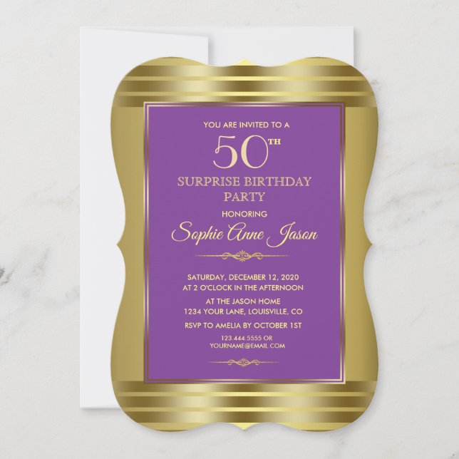 Royal Purple and Gold Birthday Party Invite (Front)