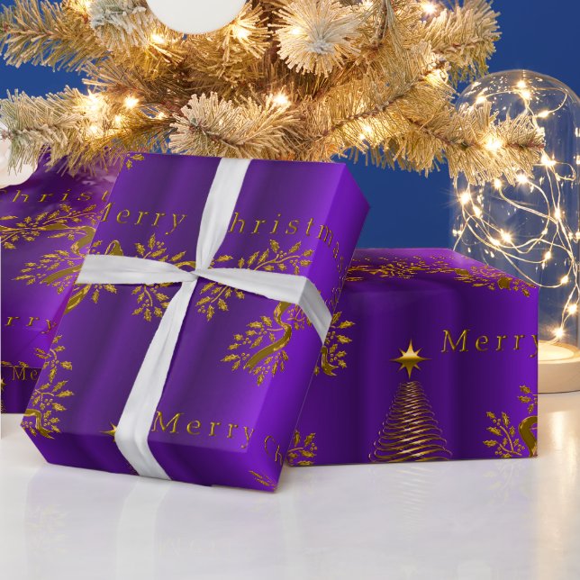 Royal Purple and Gold Christmas Wrapping Paper (Holidays)