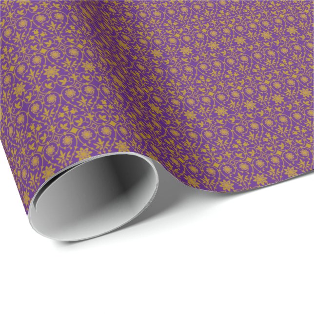 Royal Purple and Gold Filigree Pattern  Wrapping Paper (Roll Corner)