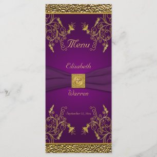 Royal Purple and Gold Floral Menu Card