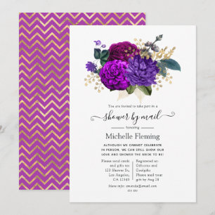 Royal Purple and Gold Floral Shower by Mail Invitation