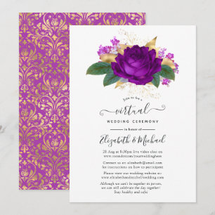 Royal Purple and Gold Floral Virtual Wedding Invitation