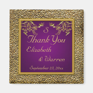 Royal Purple and Gold Floral Wedding Favour Magnet