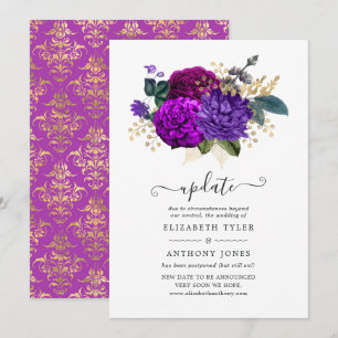 Royal Purple and Gold Floral Wedding Update Invitation