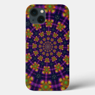 Royal Purple and Gold Kaleidoscope Pattern iPhone 13 Case
