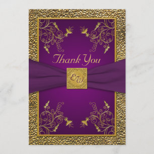 Royal Purple and Gold Monogram Thank You Card