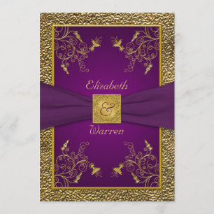 Royal Purple and Gold Monogram Wedding Invitation