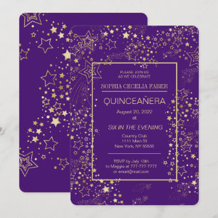 Royal Purple and Gold Quinceañera Party Invitation