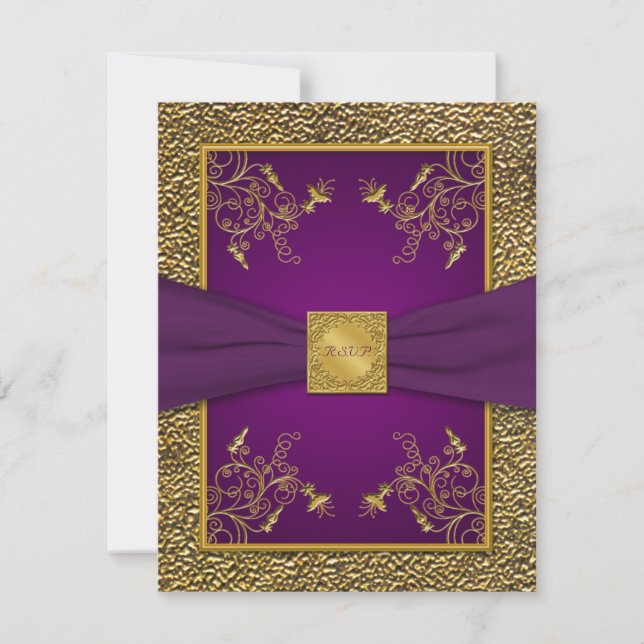 Royal Purple and Gold RSVP Card (Front)