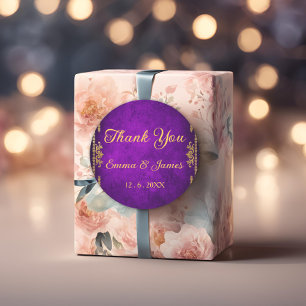 Royal Purple and Gold Thank You Wedding Favour Classic Round Sticker