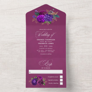 Royal Purple and Gold Wedding All In One Invitatio Invitation