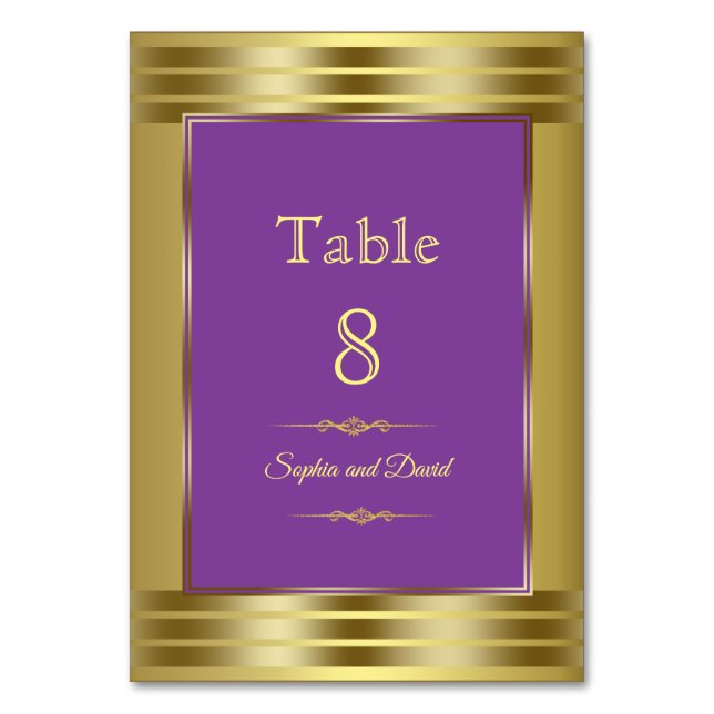 Royal Purple and Gold Wedding Table Number (Front)